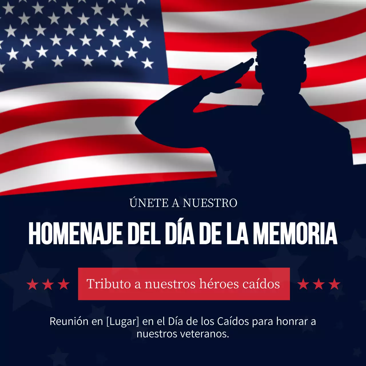 Publicidad moderna en azul y rojo para el Día de los Caídos