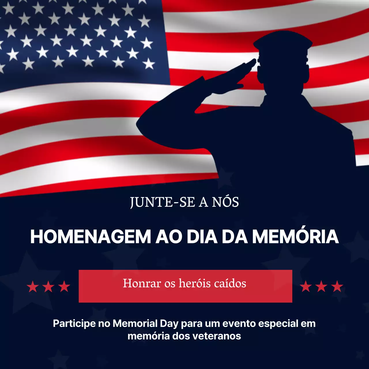 Publicidade moderna em negrito azul e vermelho para eventos do Dia da Memória