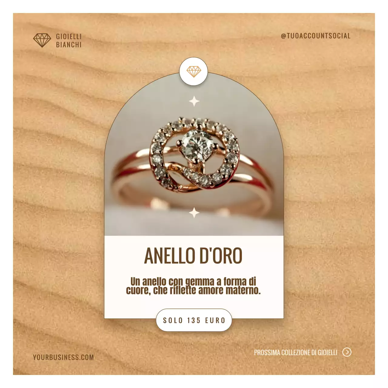 Collezione di gioielli moderni ed esclusivi in beige e oro Pubblicità speciale per la festa della mamma