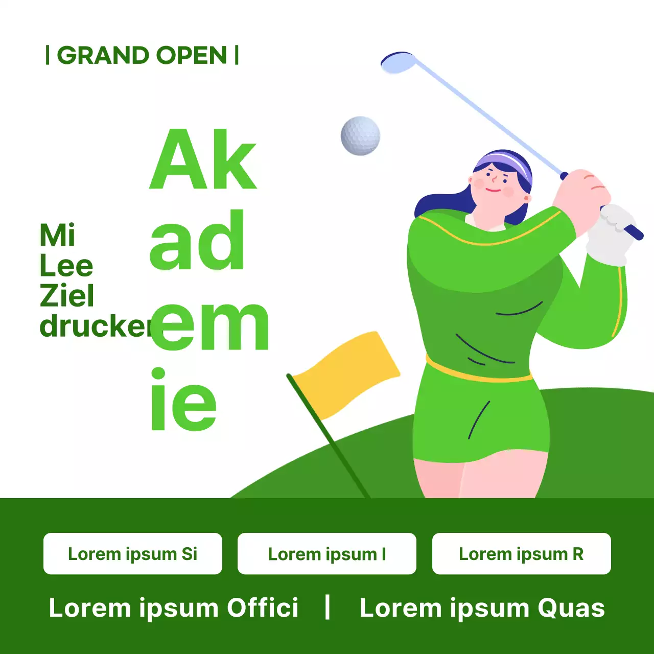 Einfache offene Anzeige der Golfakademie in Weiß und Grün