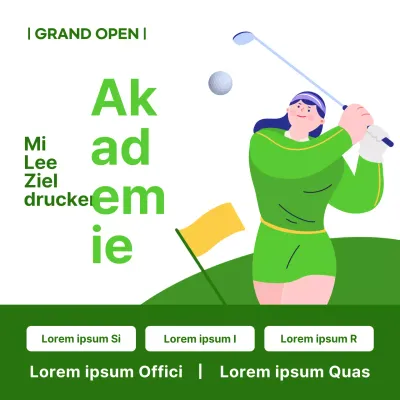 Einfache offene Anzeige der Golfakademie in Weiß und Grün