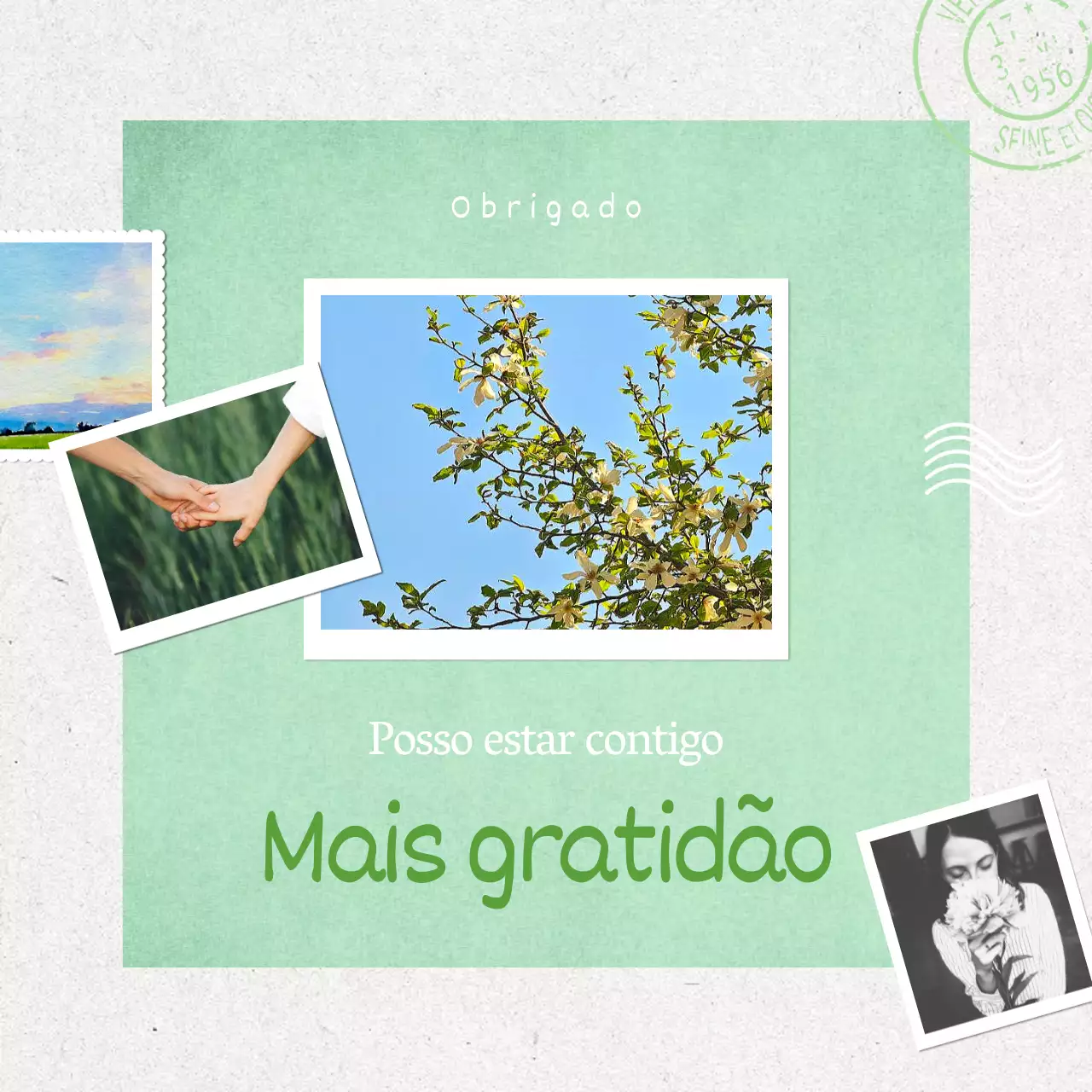 Um simples postal de sentimentos do Mês de Agradecimento em verde e marfim