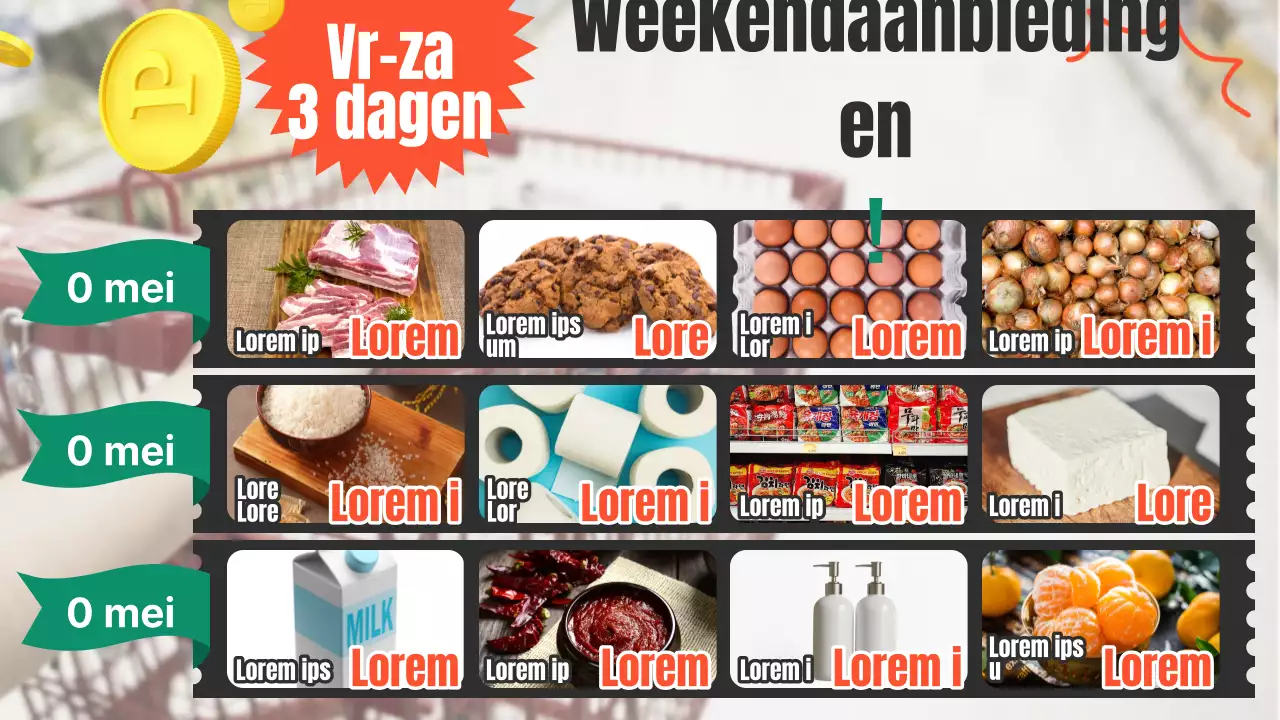 Over de oranje en groene pop-art boodschappenfolder