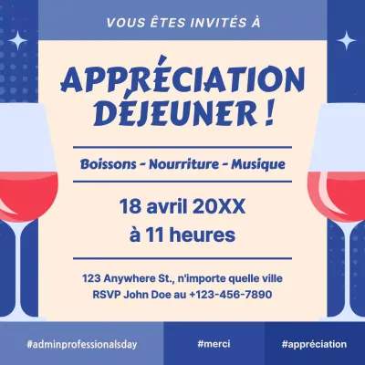 Invitation à un déjeuner pour la Journée des professionnels de l'administration, en bleu marine et en beige