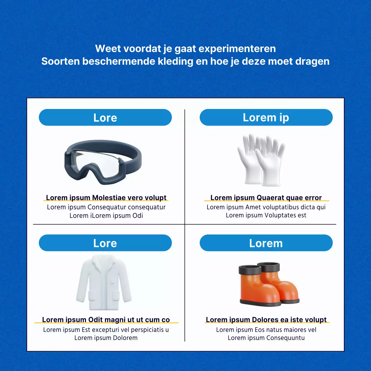 Kitscherige lab veiligheidstips in blauw en geel