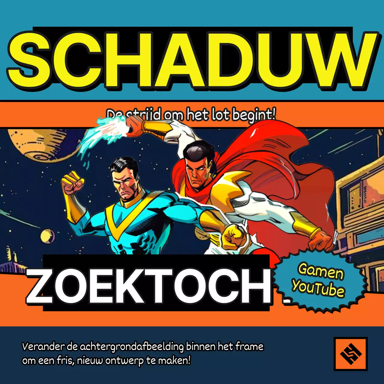 Promoot retro cartoons in oranje en blauw