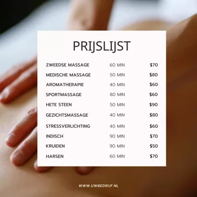Beige en Zwart Eenvoudige Massage Studio Prijslijst Promotie