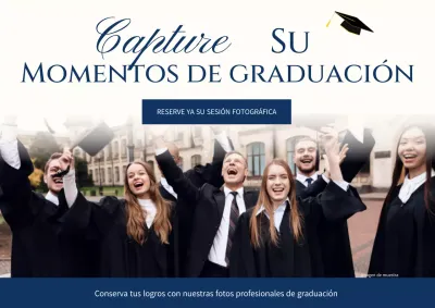 Publicidad de una celebración de graduación sencilla en azul y blanco