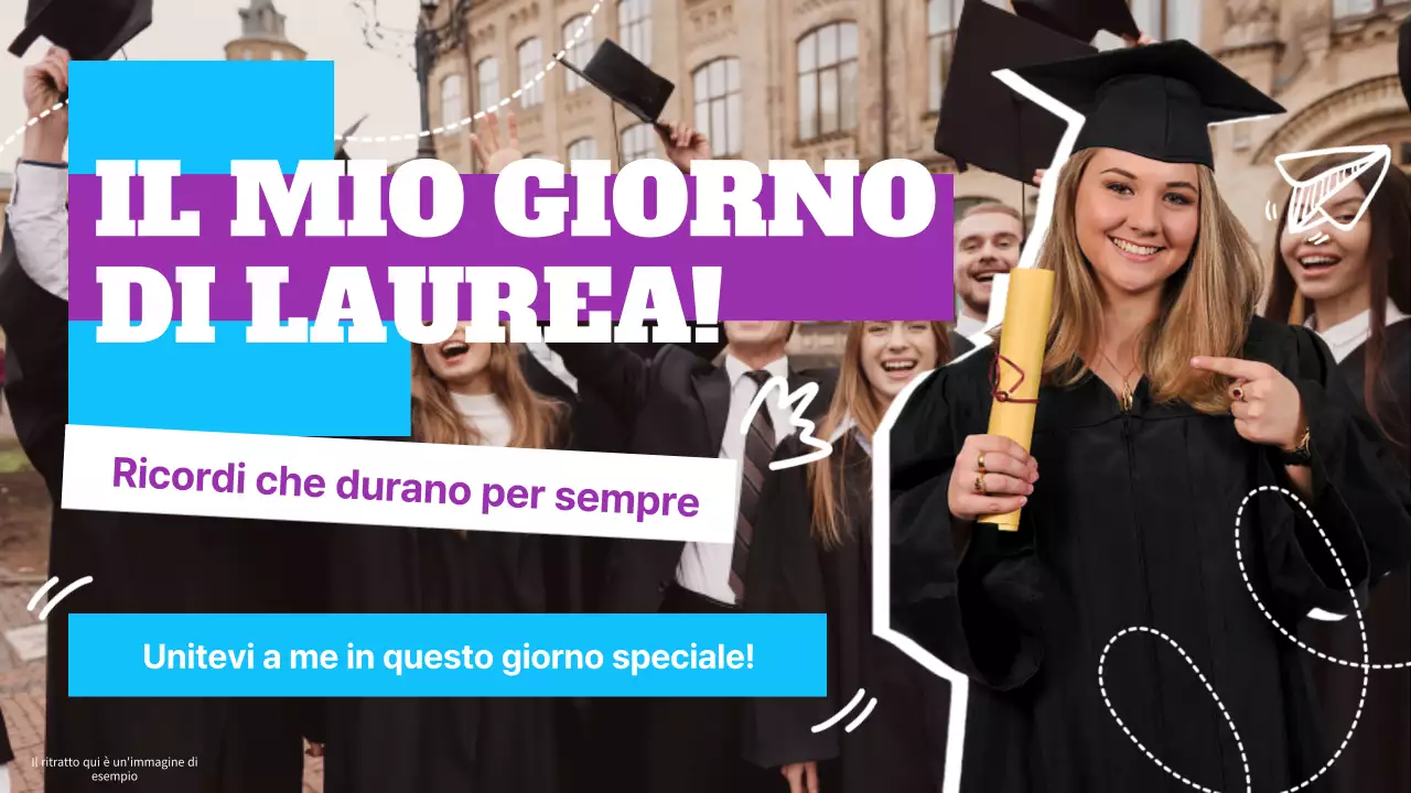 Pubblicità arancione e bianca per il giorno della laurea