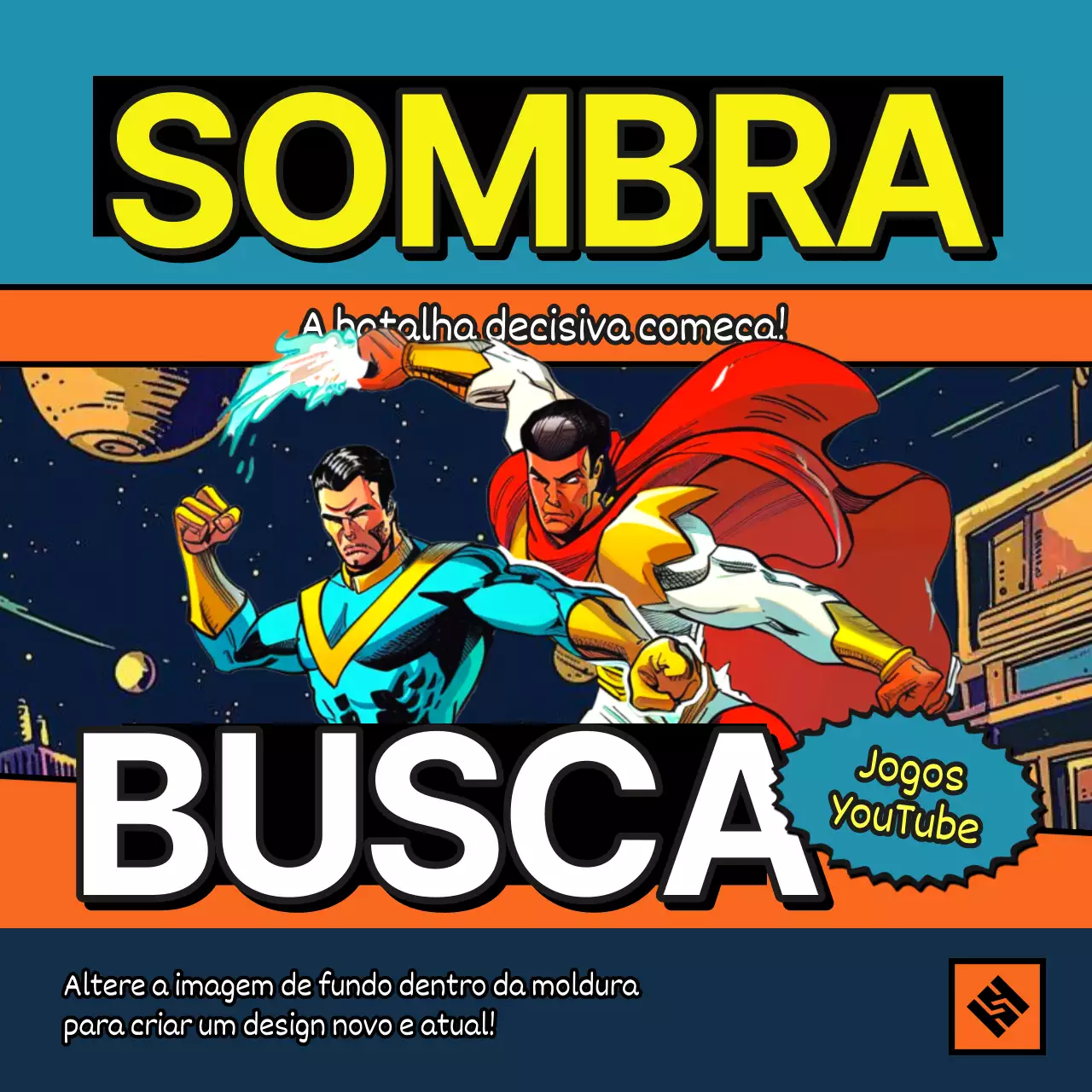 Promover os desenhos animados retro em laranja e azul