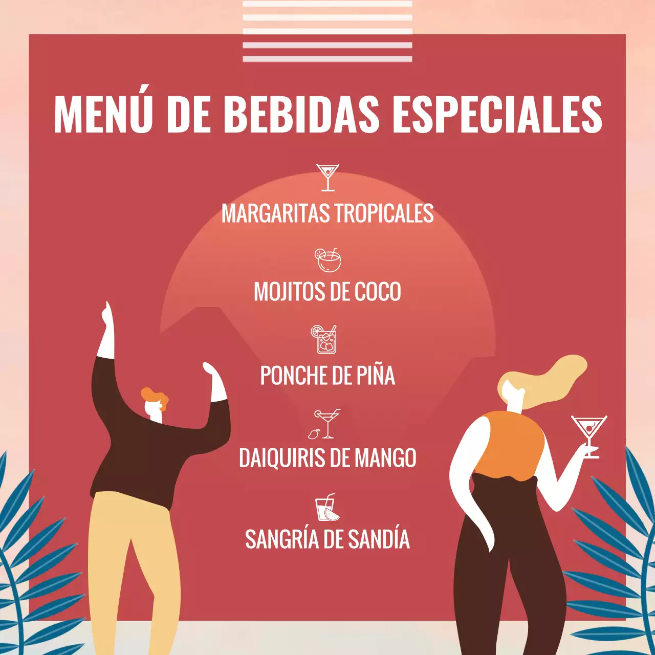 Campaña de fiesta de primavera del bar de moda azul y naranja