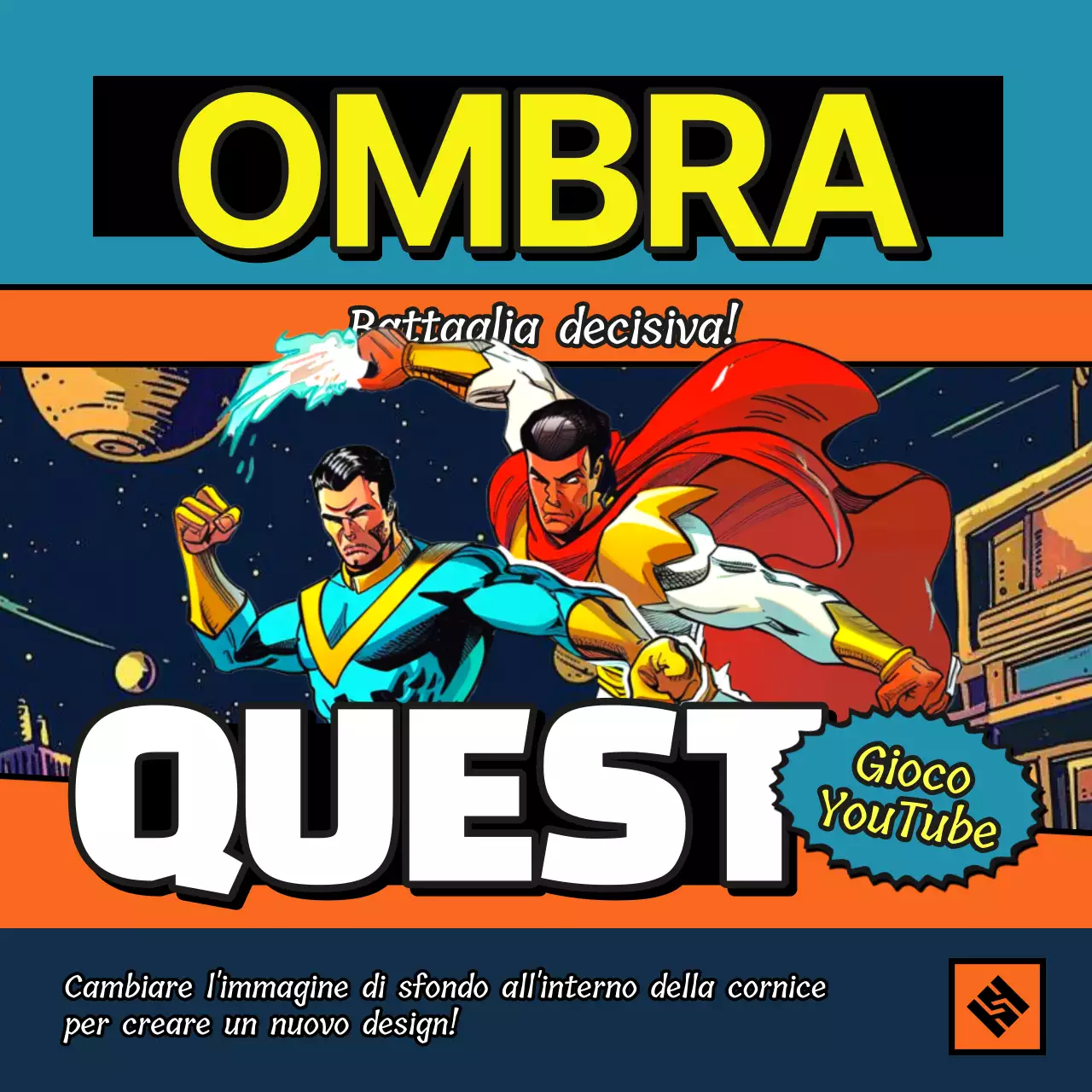 Promuovere i cartoni animati retrò in arancione e blu