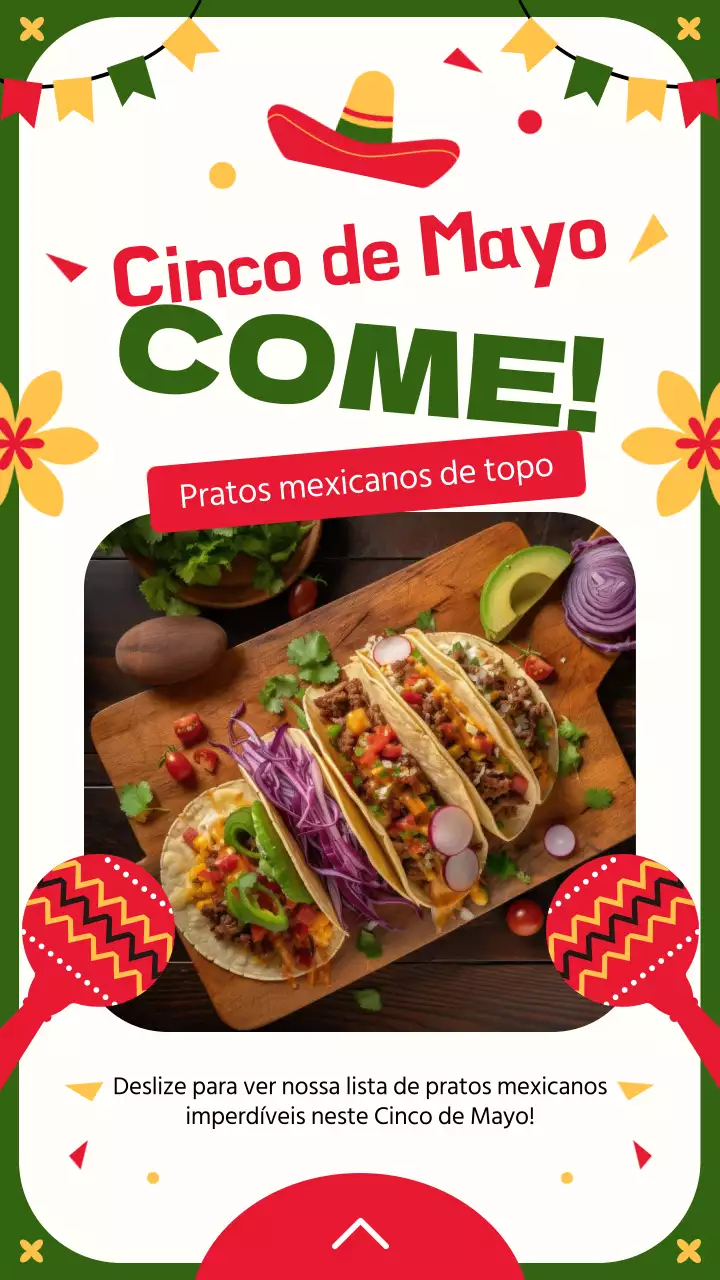 Anúncio de alimentos verde e vermelho moderno para o Cinco de Mayo