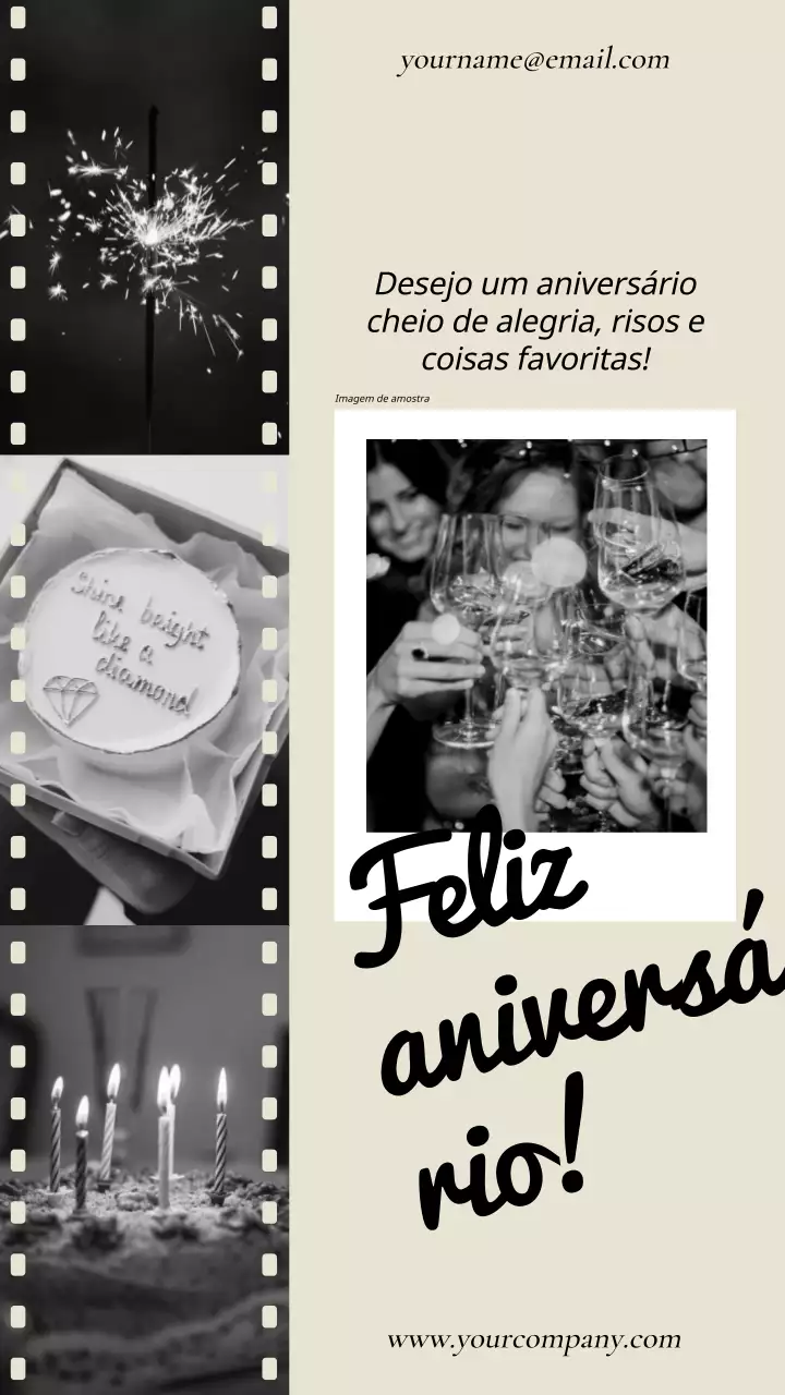 Moldura retro bege e preta Promoção de feliz aniversário