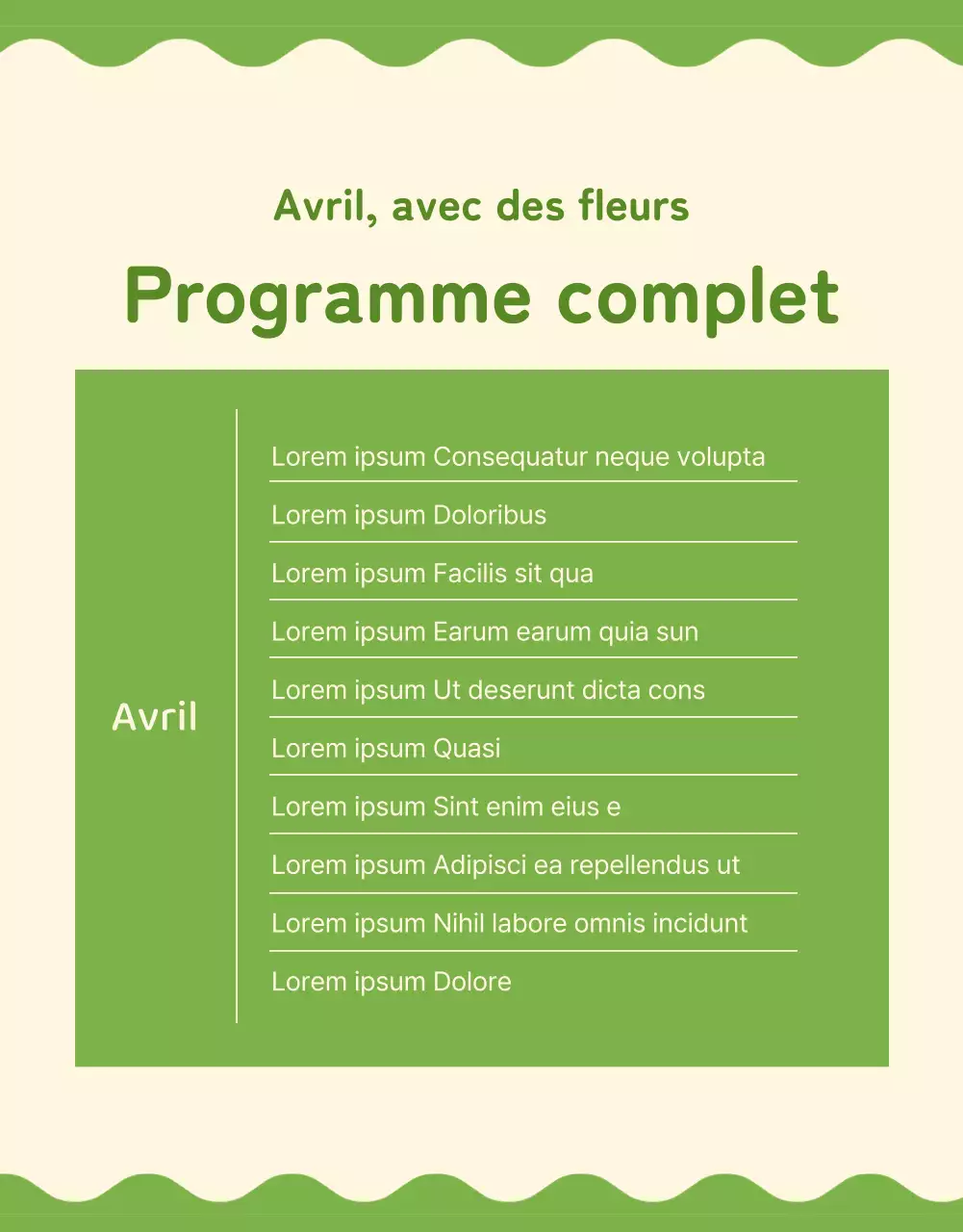 Informations sur le programme des spectacles dans cette salle accueillante aux couleurs vertes et ivoires.