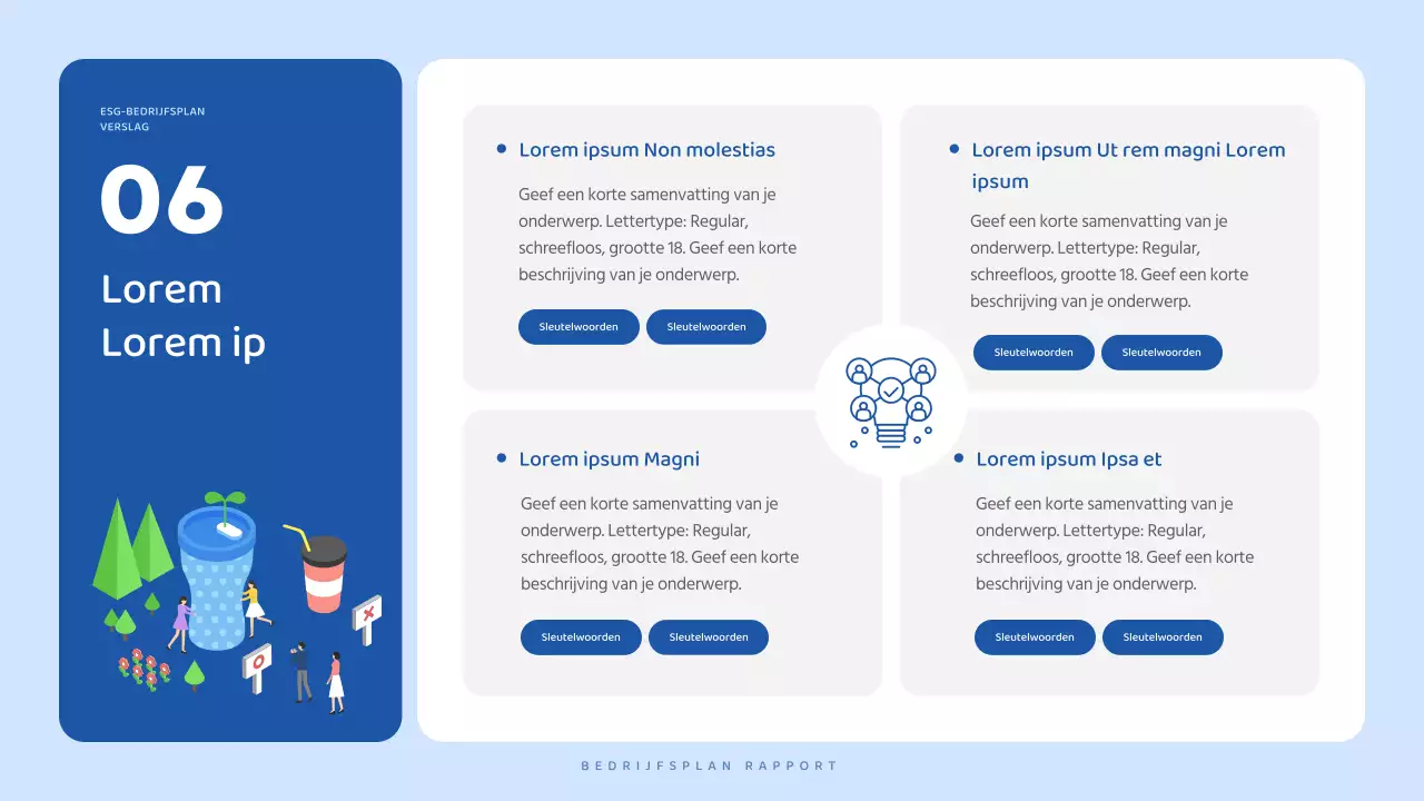 Een mooi, blauw en wit ESG-bedrijfsplan