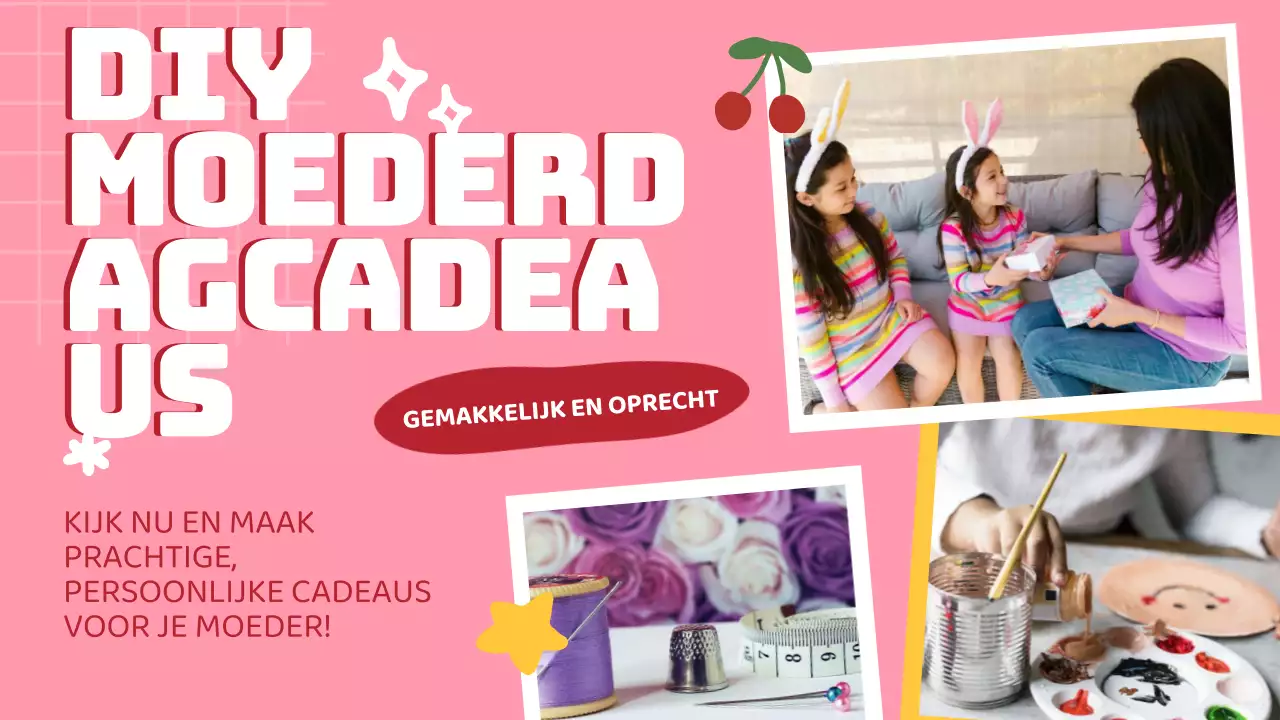 Roze en wit modern DIY-cadeau voor moeder