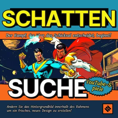 Förderung von Retro-Cartoons in Orange und Blau