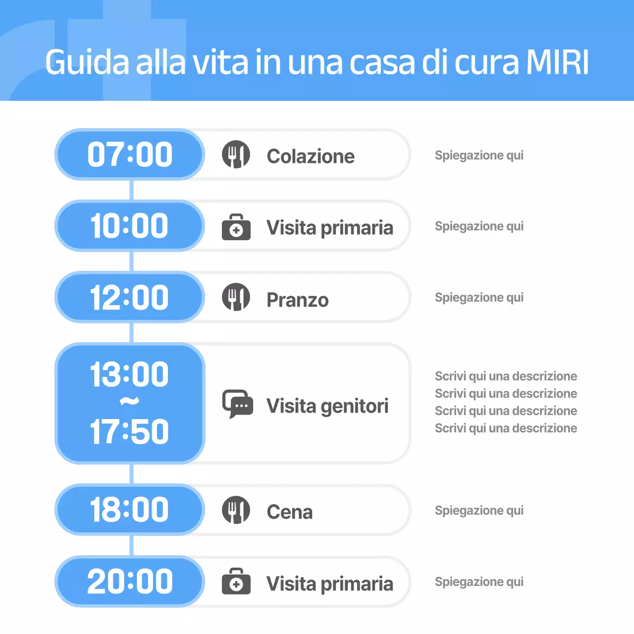 Annuncio di un'accogliente casa di riposo in azzurro e bianco