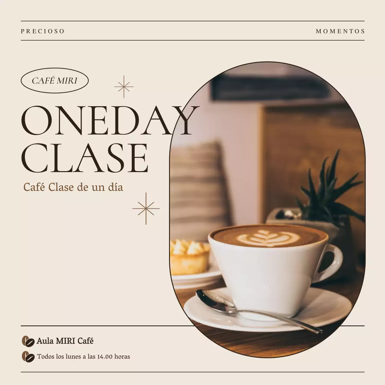 Anuncio de clase de un día de café moderno en beige y marrón