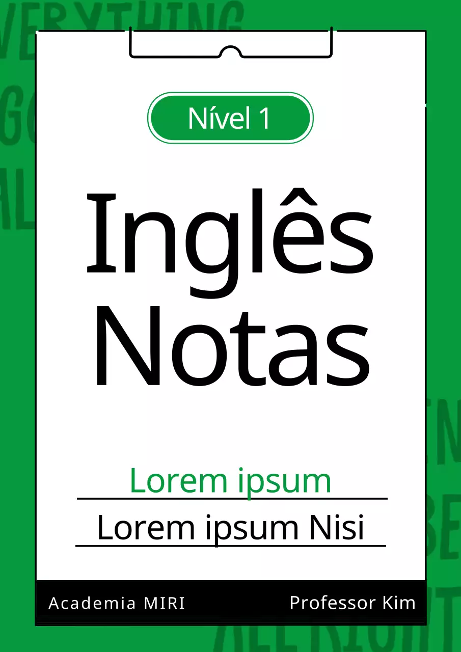 Capa de caderno Simple English em verde e preto