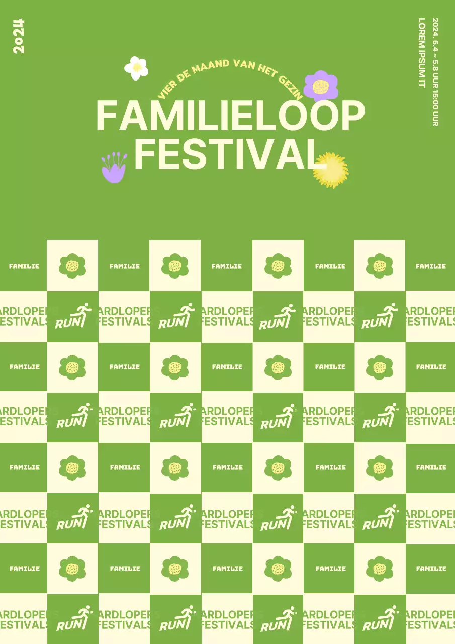 Fotowand met bloemenillustraties in een lentethema tegen een groene achtergrond