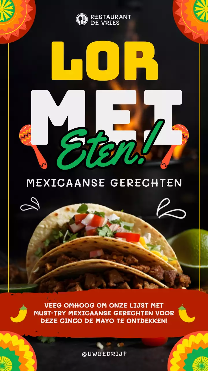 Geel Zwart Modern Klassiek Cinco de Mayo Eet Advertentie