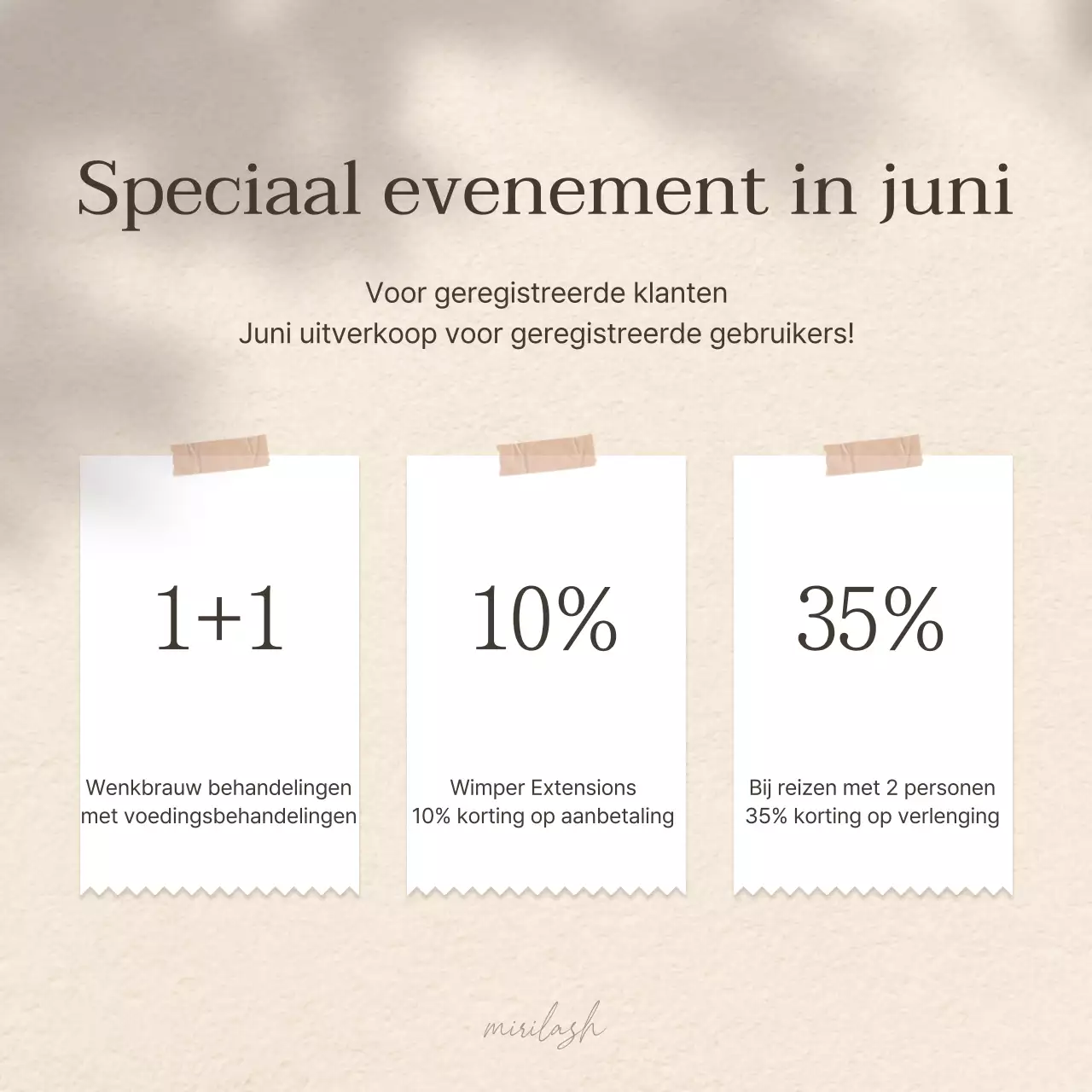 Promoot een evenement voor eenvoudige wimperbehandelingen in bruin en beige