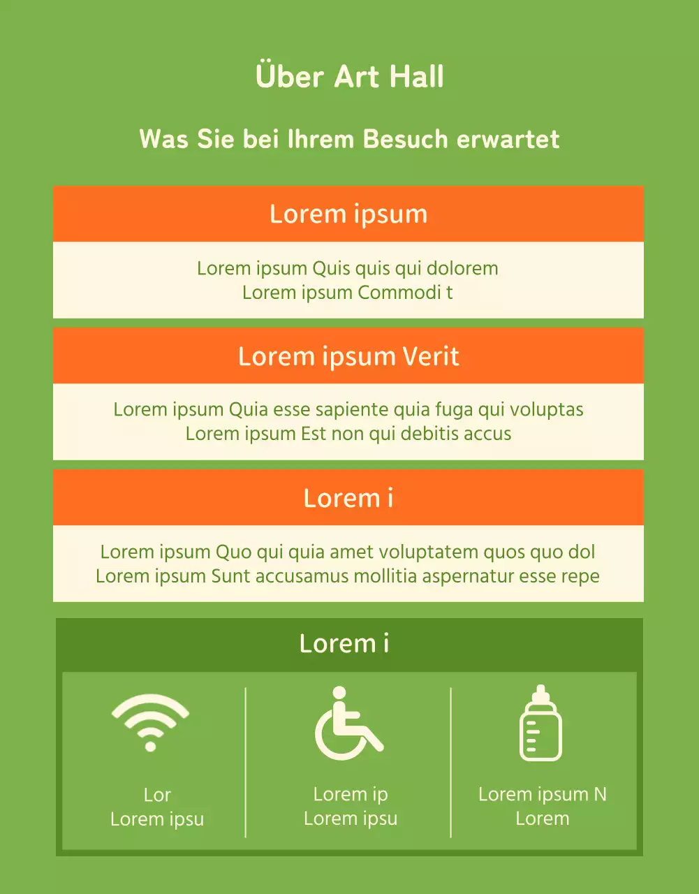 Informationen über das Programm der Aufführungen in diesem gemütlichen lindgrünen und elfenbeinfarbenen Saal