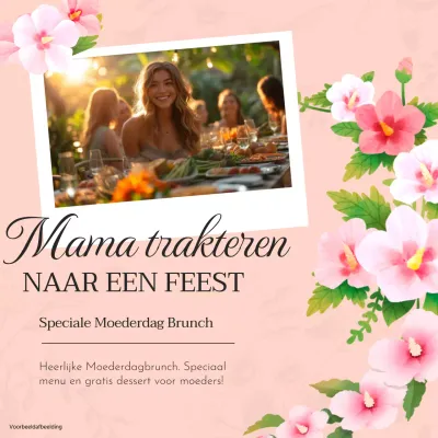 Oranje en Roze Eenvoudige Moederdag Restaurant Advertentie