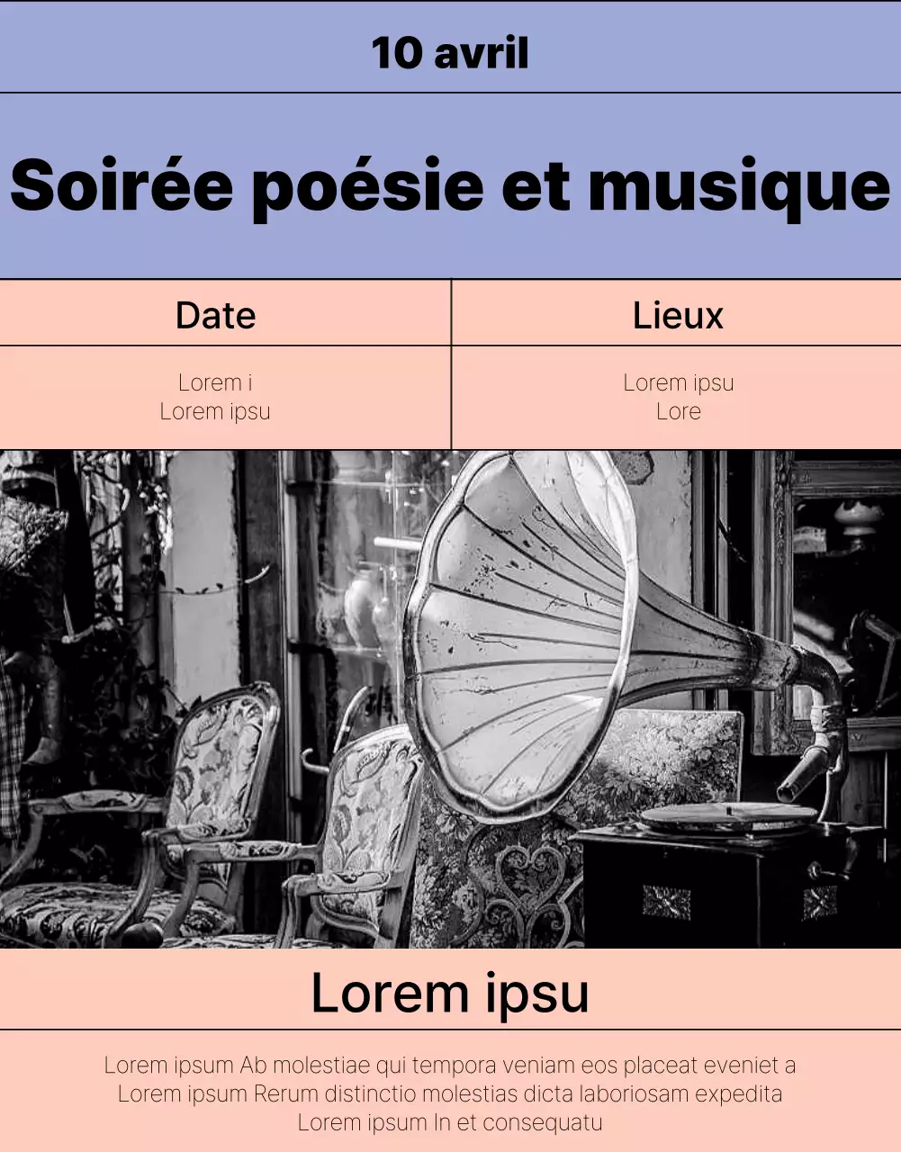 Des informations simples sur le programme en mauve et en rose