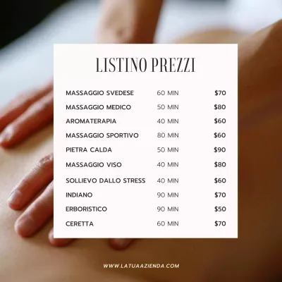 Listino prezzi dello Studio Massaggi Beige e Nero Semplice Promozione