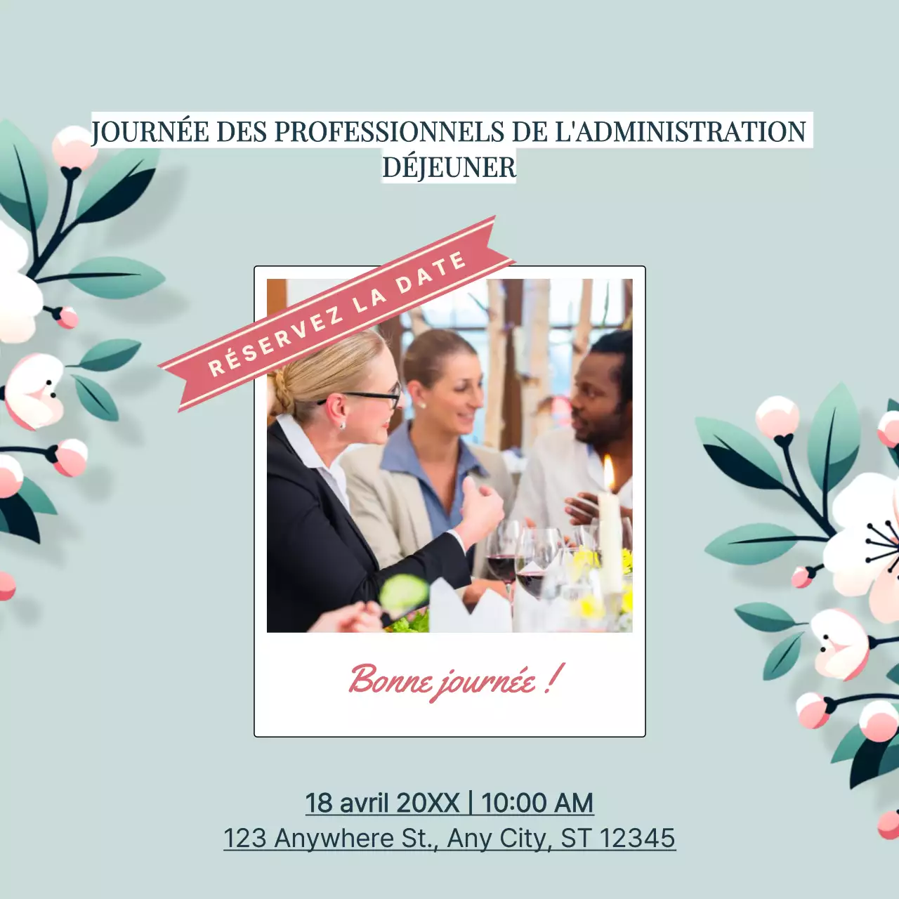 Invitation à un déjeuner de la Journée des professionnels de l'administration (vert et blanc)