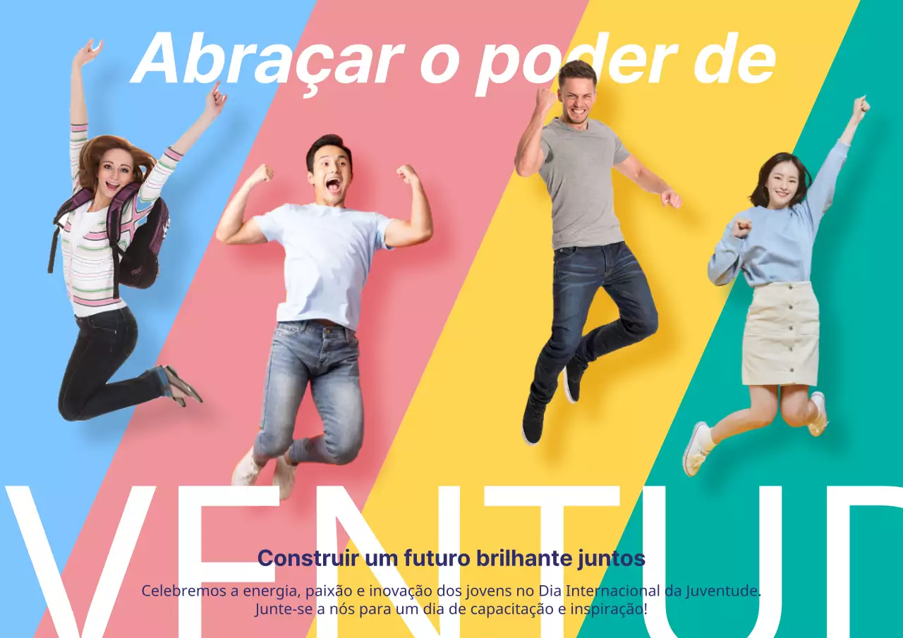 Uma campanha moderna do Dia da Juventude em cor-de-rosa e amarelo