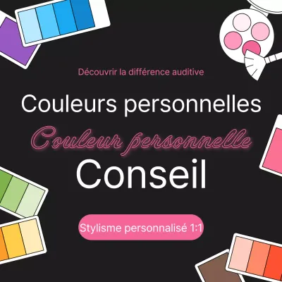 Publicité kitsch en noir et rose pour un cabinet de conseil en couleurs personnelles
