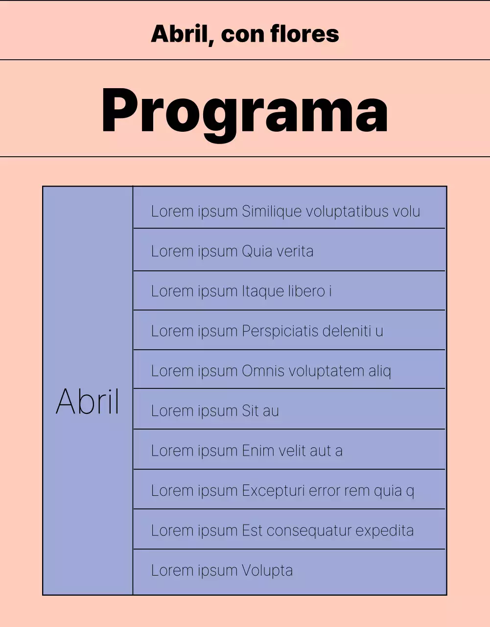 Información sencilla sobre el programa de espectáculos en malva y rosa