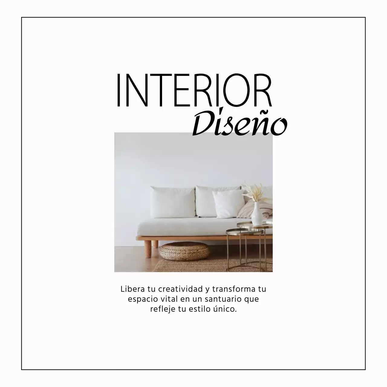 Promoción del blog de diseño de interiores minimalista en blanco y negro
