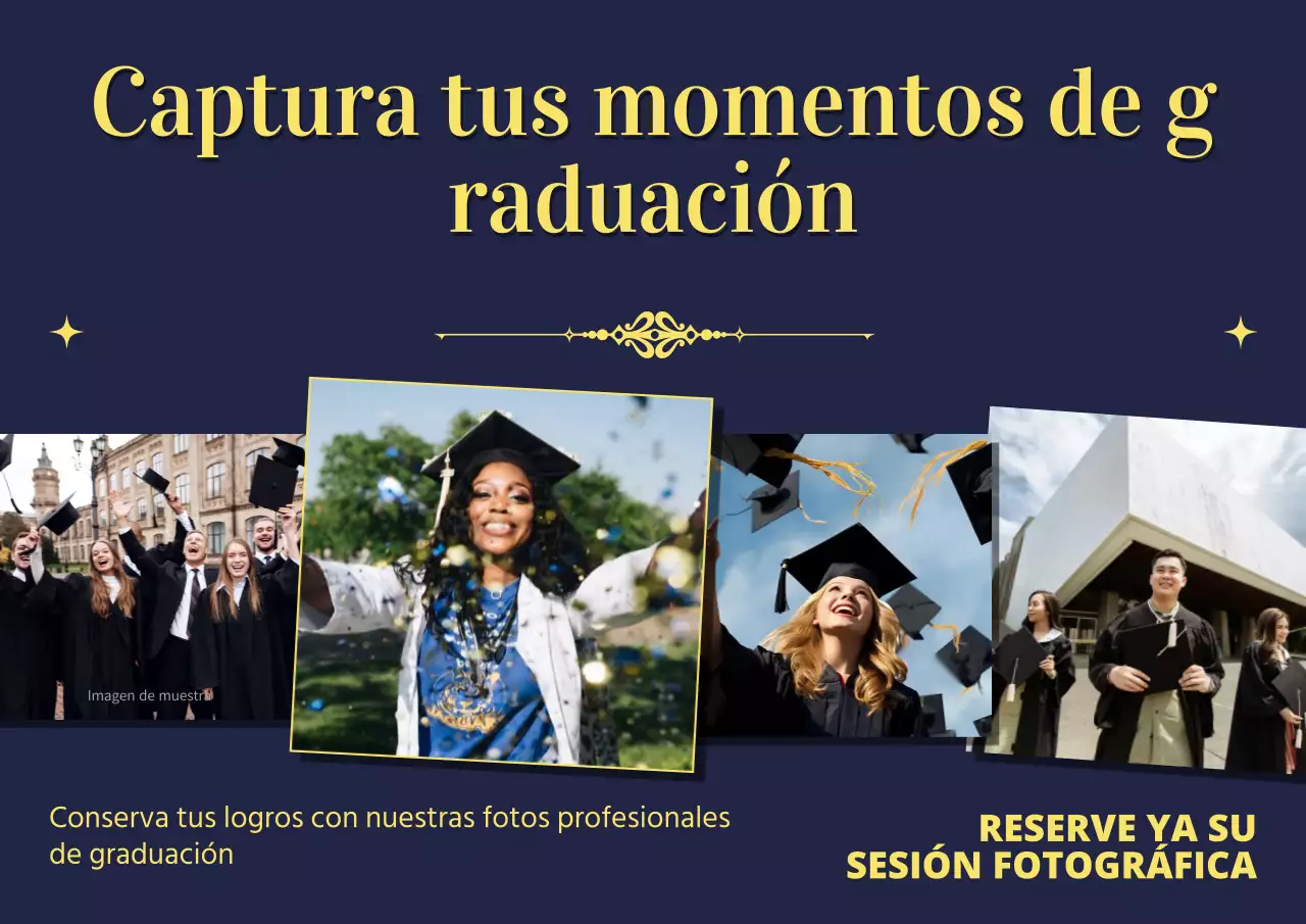 Anuncio de sesión fotográfica de graduación sencilla en rojo y amarillo