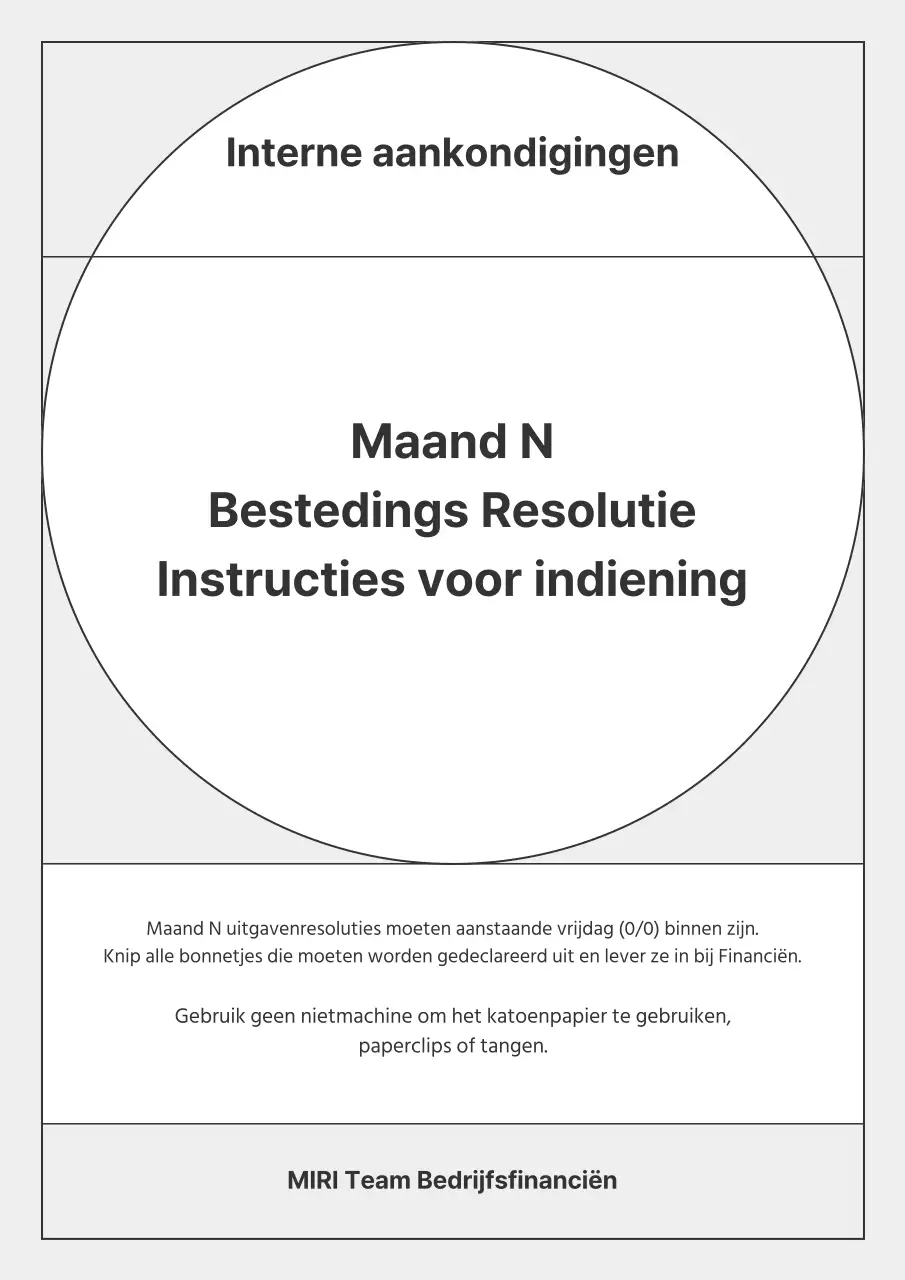 Minimalistische uitgavenresoluties in grijs en zwart voor interne aankondigingen