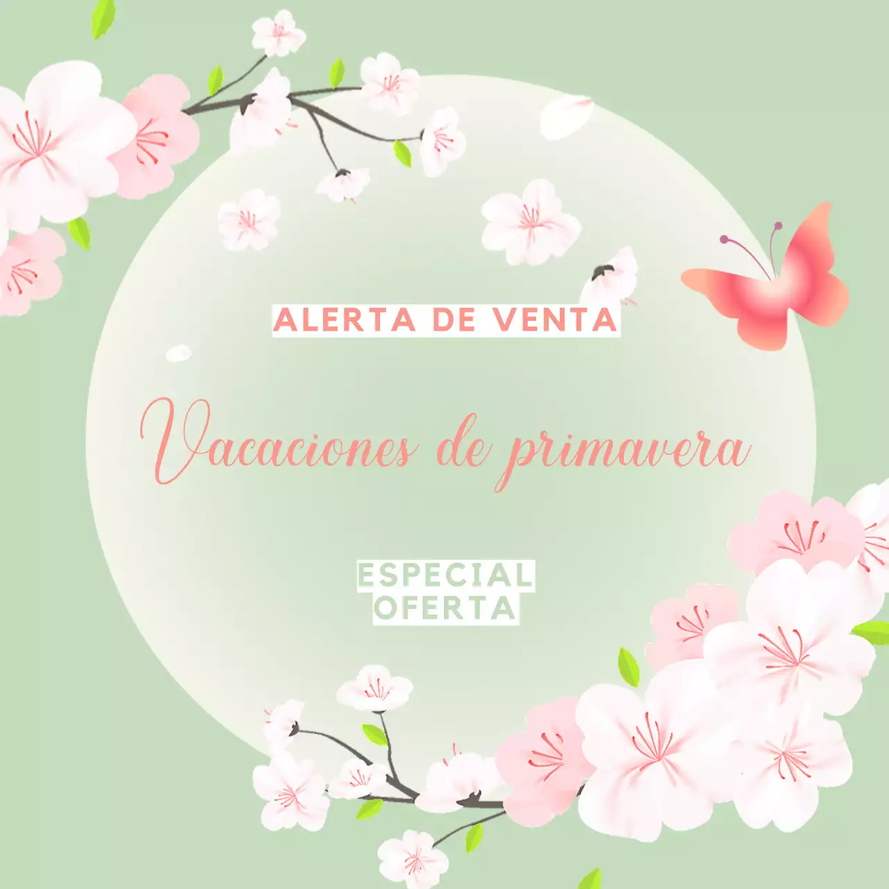 Verde y Rosa Elegante Promoción de Vacaciones de Primavera