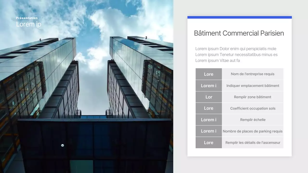 Une simple liste de biens immobiliers en bleu et gris