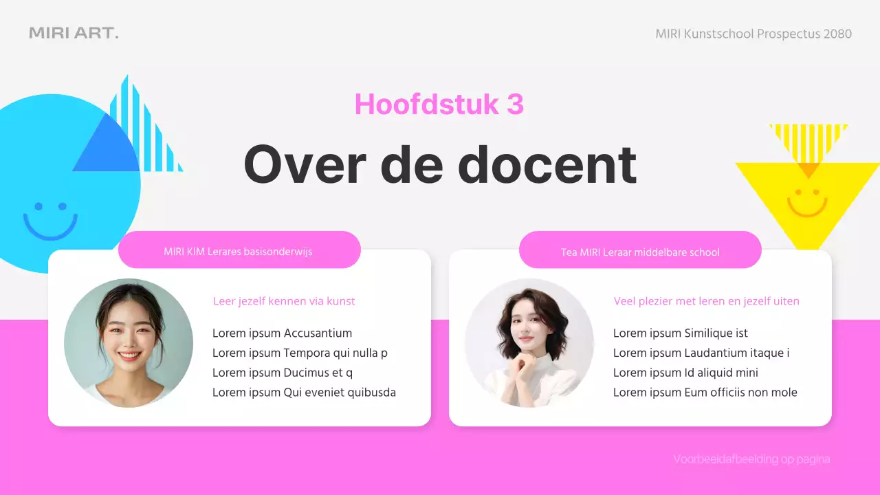 Maak kennis met de roze en lichtblauwe kunstschool