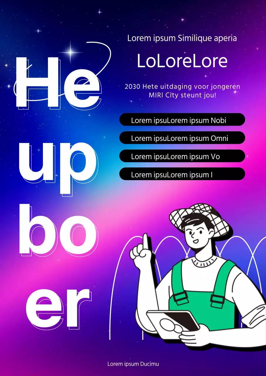 Promotie van het landelijke cyberpunk wit-paarse jongerenproject