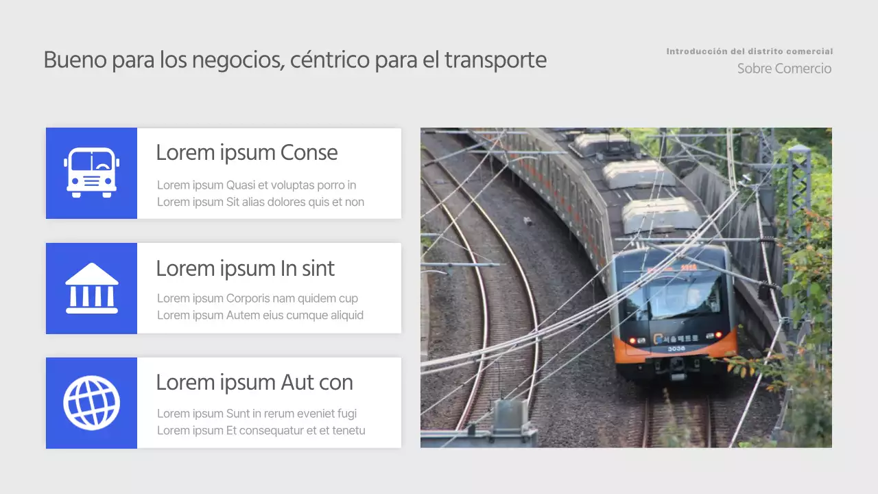 Una simple lista de propiedades en azul y gris