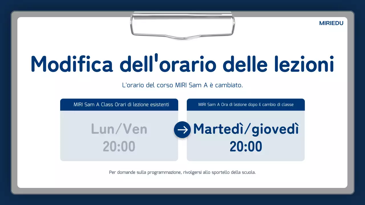 Annuncio scolastico semplice blu navy