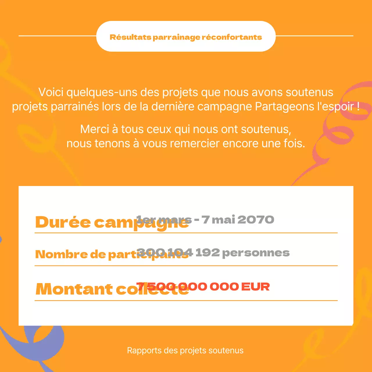 Un simple rapport orange et jaune sur l'historique des dons