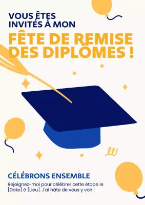 Invitation à la remise des diplômes en bleu et jaune