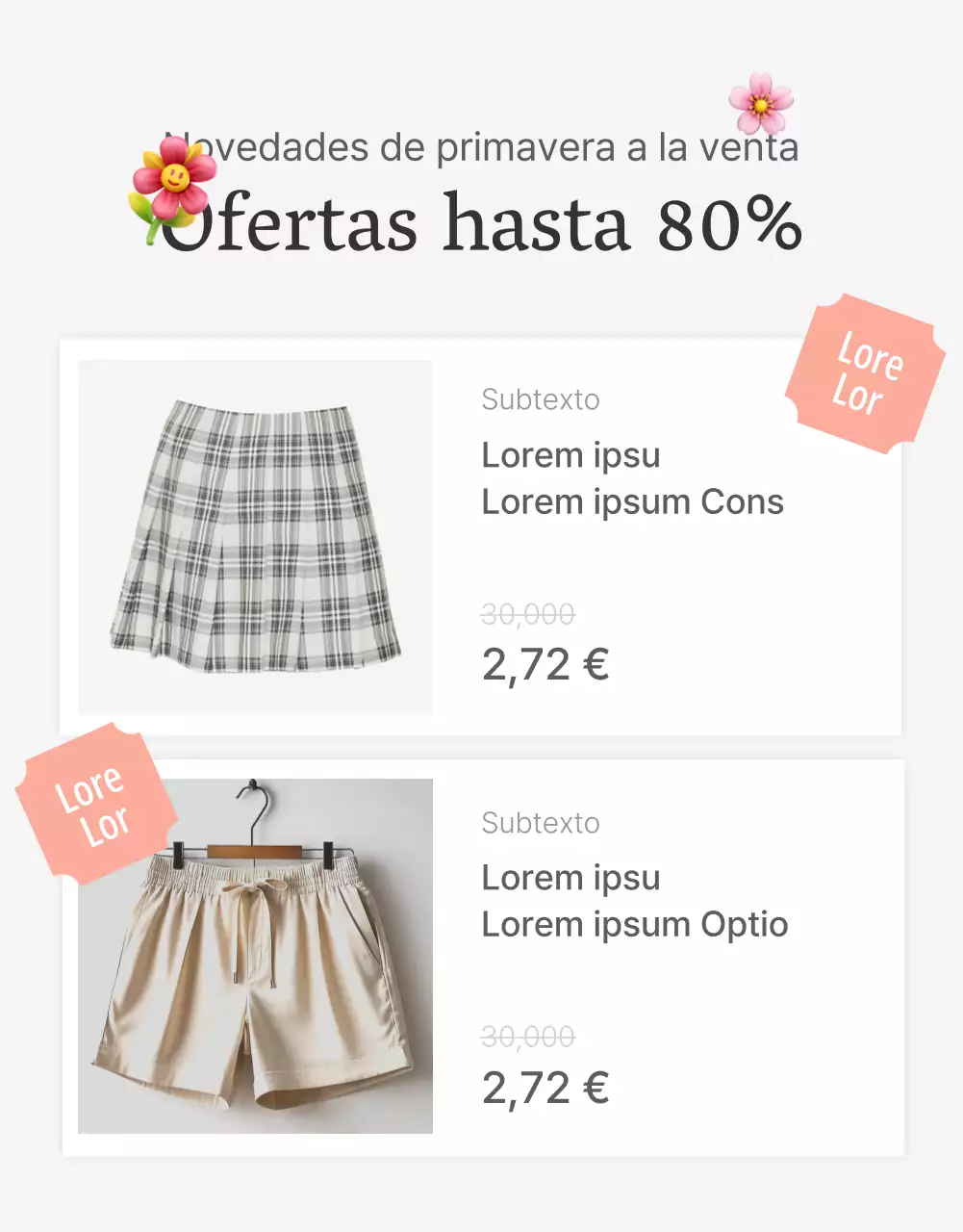 Un anuncio de un centro comercial de moda con sencillos emojis estilizados en blanco y gris