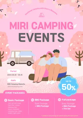 Pink Modern Camping Promotion Poster