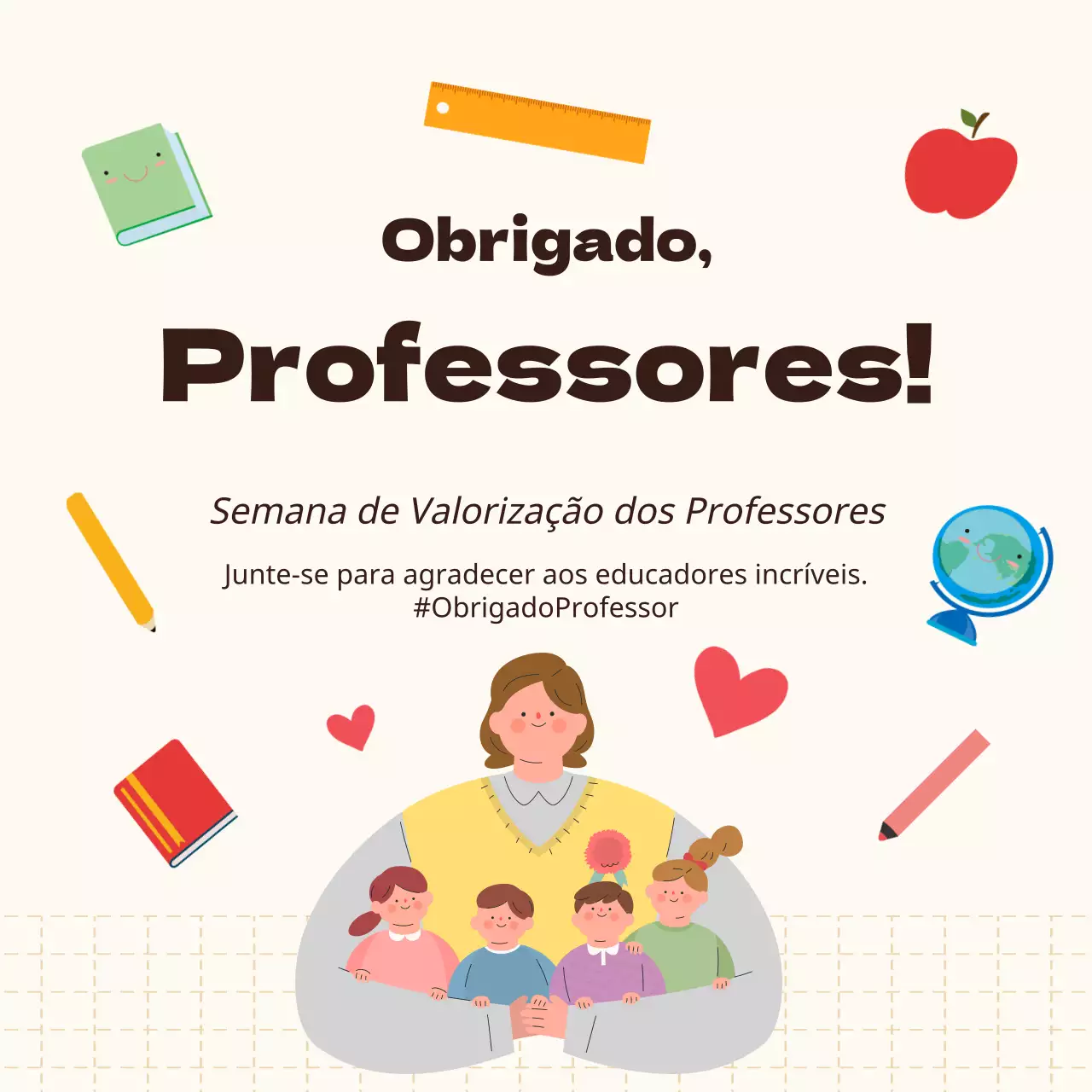 Publicidade de saudação moderna bege e vermelha para o Dia do Professor